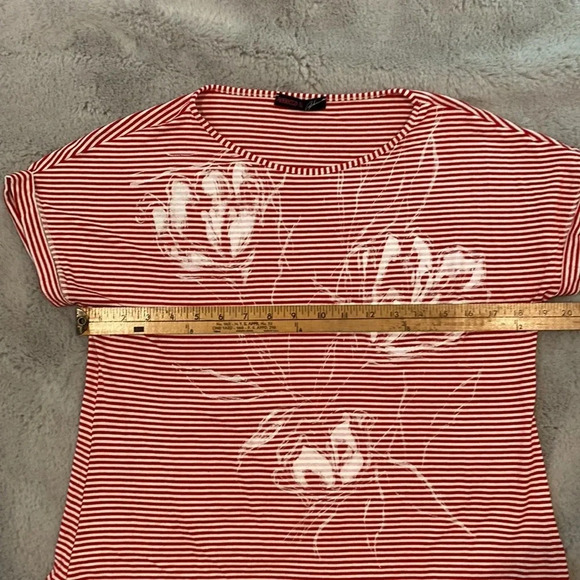 Rebecca G red striped shirt sleeve shirt with print size large - Picture 13 of 14